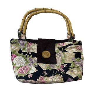 Cute Handcrafted Reversible Floral Quilted Bamboo Handle Bag/Vintage Inspired